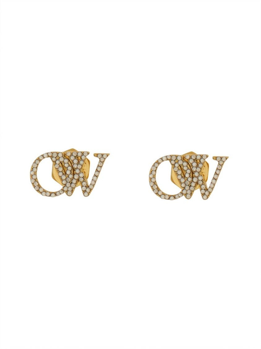 Off-White Distinctive Logo Earrings With Crystal Embellishments
