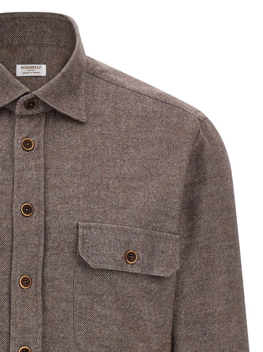 Borriello Micro Striped Mélange Cotton Flannel Shirt