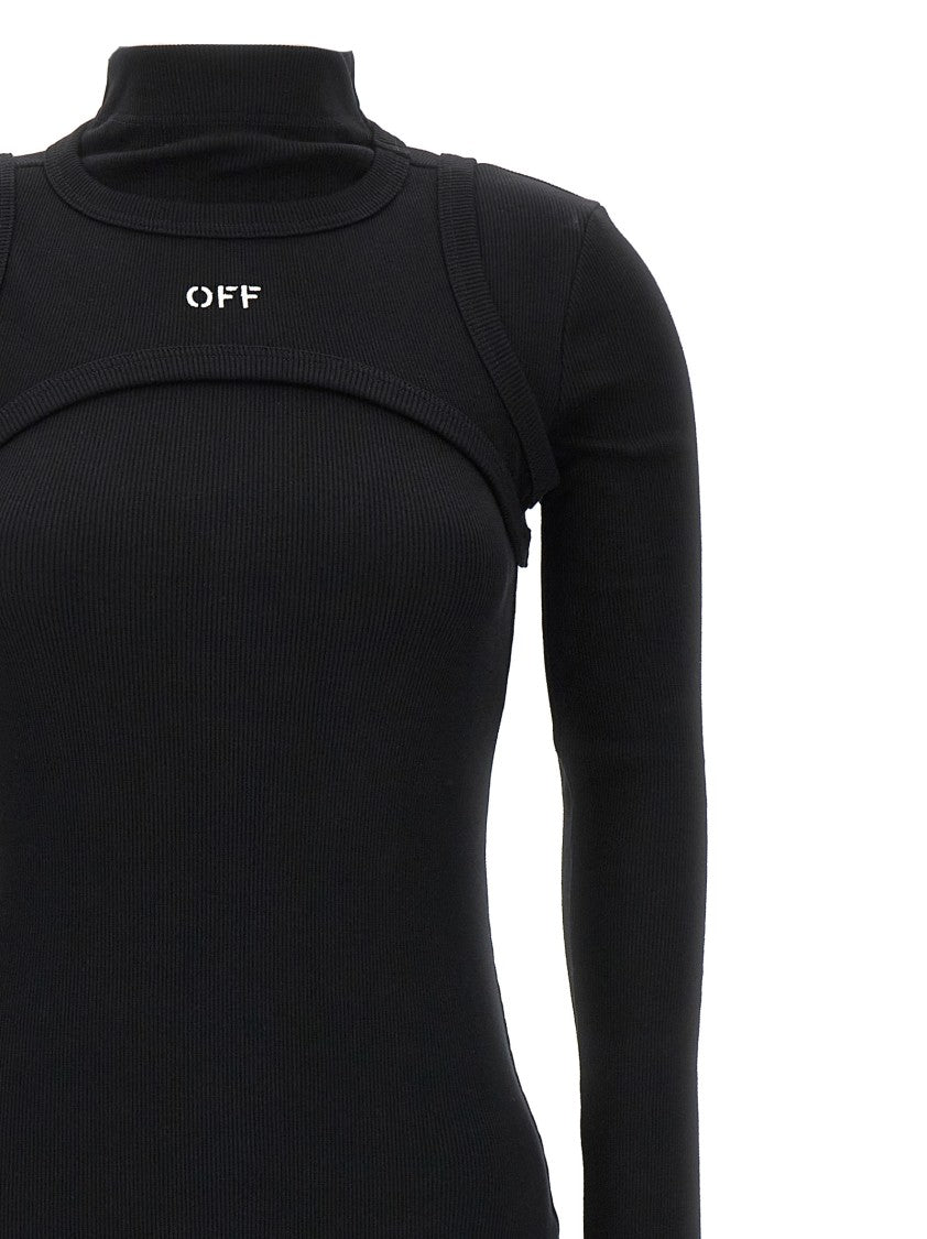 Off-White Long Sleeve Off Stamp Stretch Cotton Dress