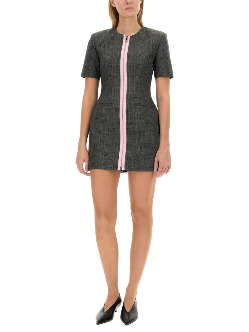 Msgm Grey Virgin Wool Dress With Contrasting Front Zipper