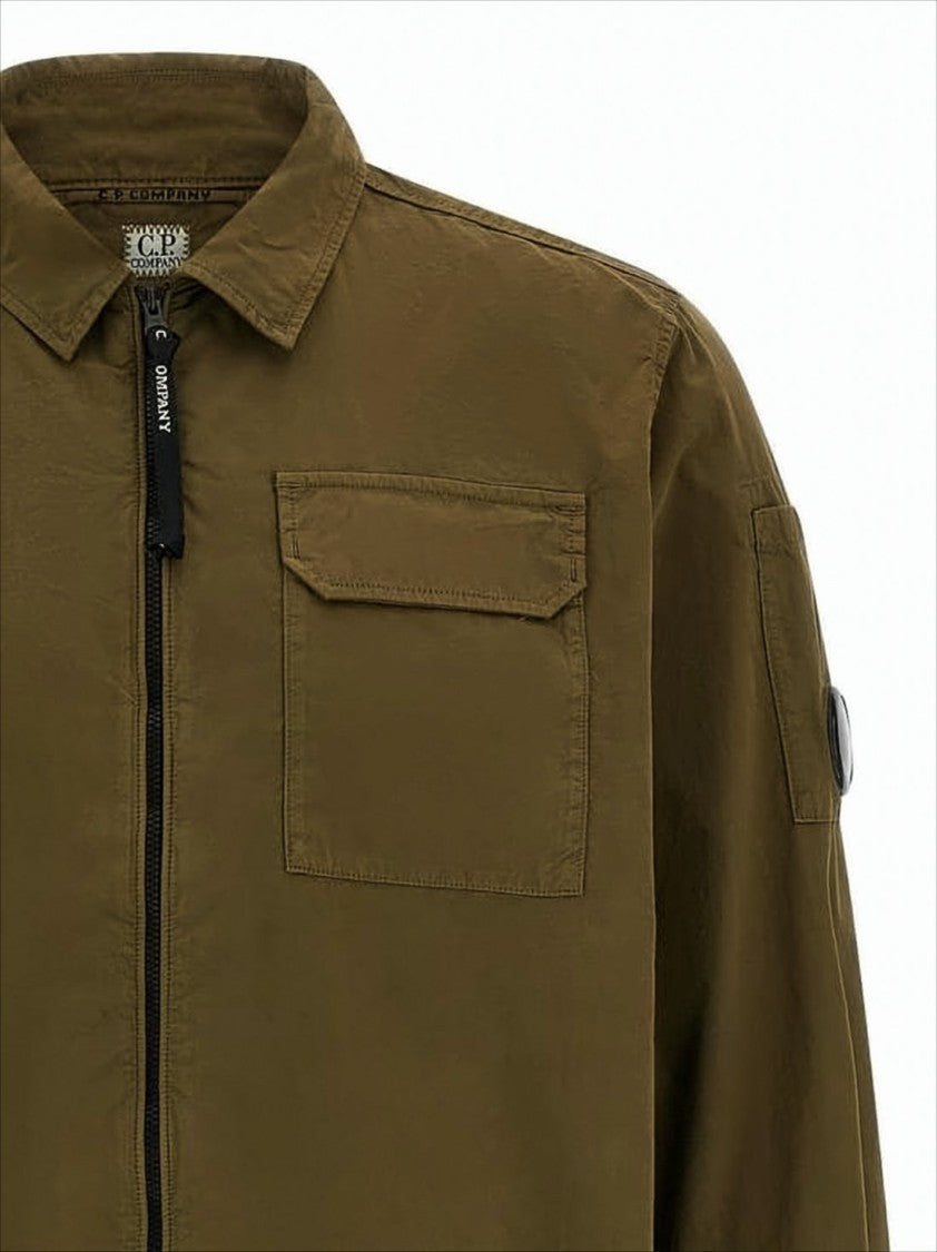 C.P. Company Casual Brown Cotton Jacket With Logo Patch Accents