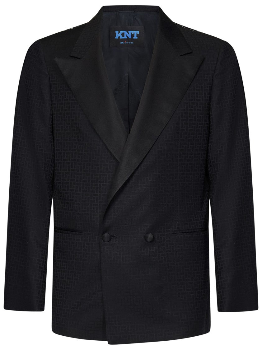 Kiton Black Double-Breasted Faux Tuxedo Jacket