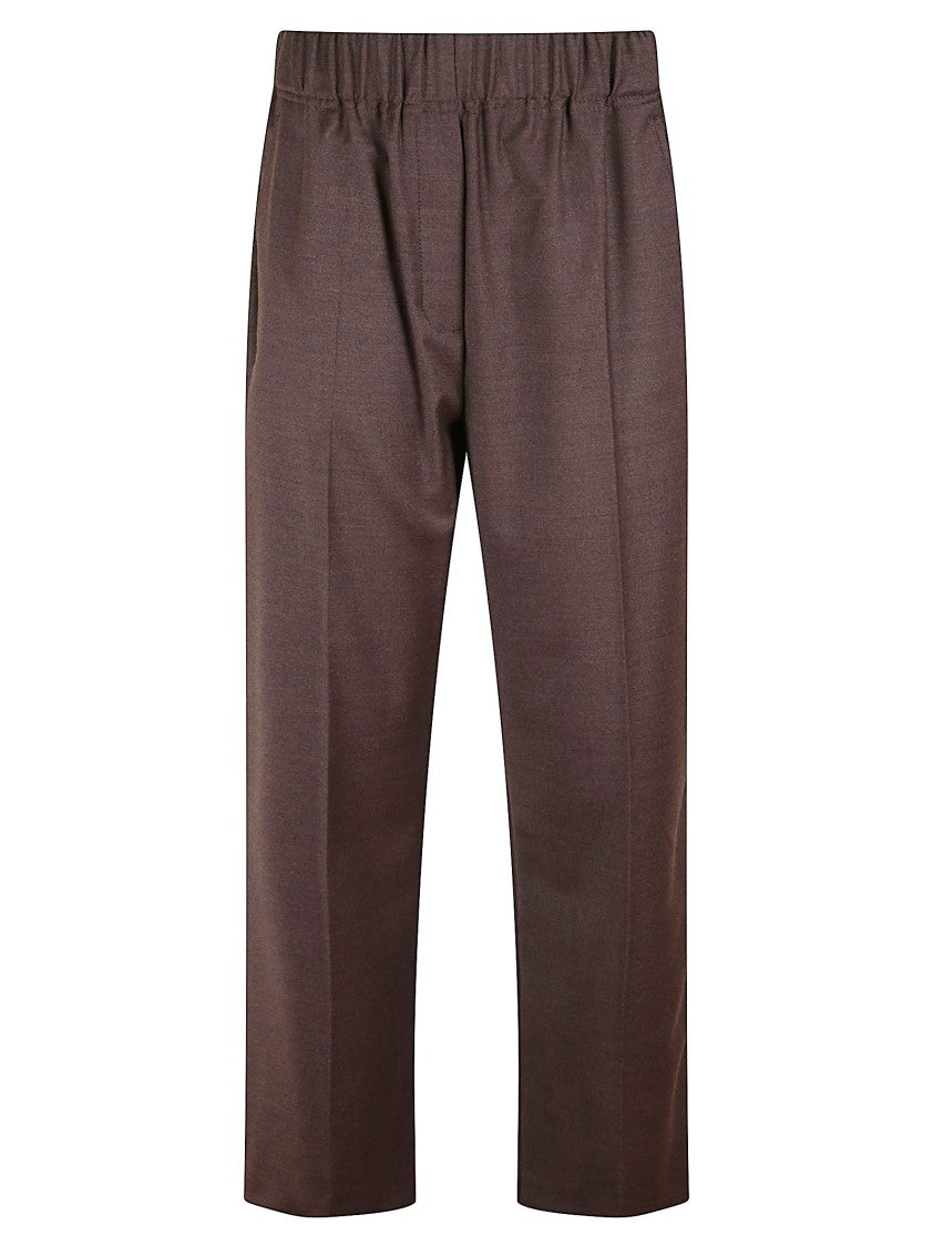 Max Mara Straight-Leg Brown Flannel Trousers With Elastic Waistband
