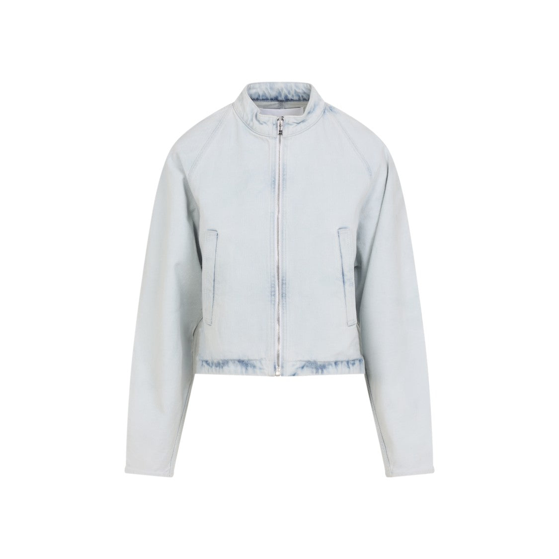 Alaïa Cropped Blue Jacket With Stand Collar