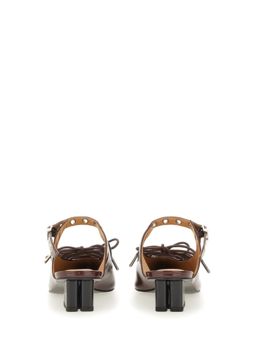 Ganni Burgundy Lace-Up Mules