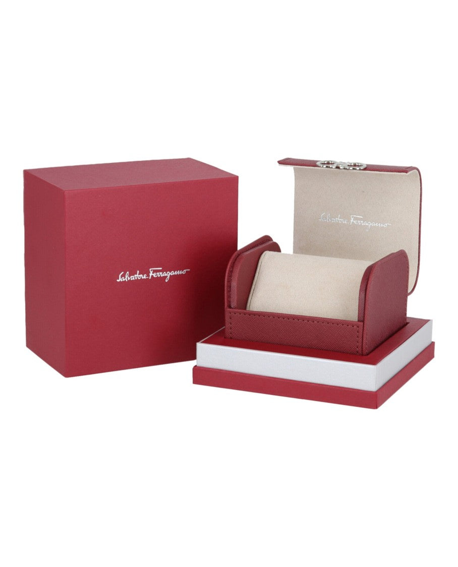 Ferragamo Idillio Leather Watch With Gold Guilloche Dial