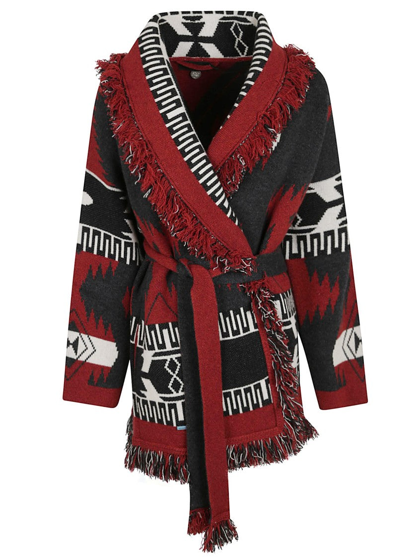 Alanui Two-Tone Cashmere Cardigan With Fringed Edges