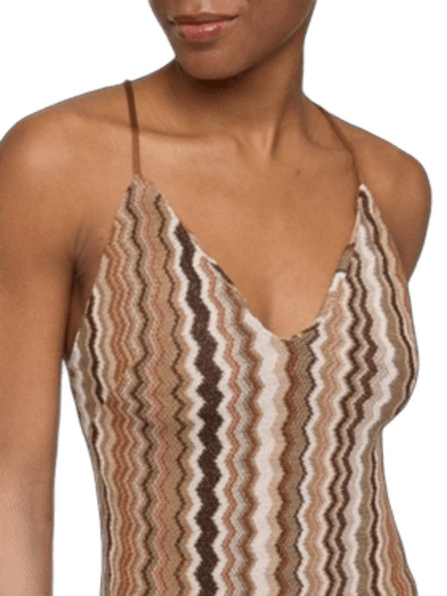 Saint Barth Chevron Pattern Maxi Dress With Deep V-Neck And Crisscross Straps
