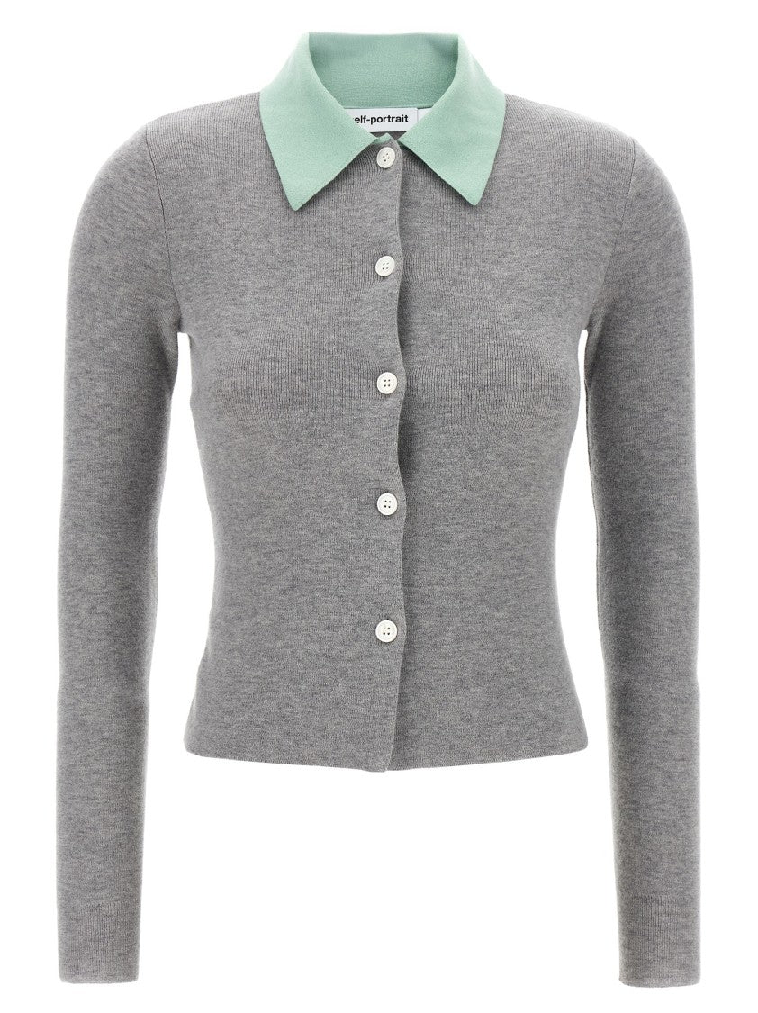 Self-Portrait Grey Merino Wool' Cardigan