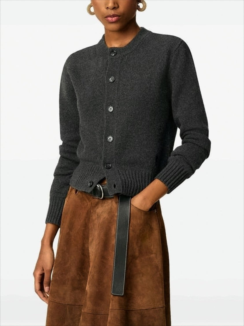 Ami Cropped Cashmere-Wool Cardigan With Button Front