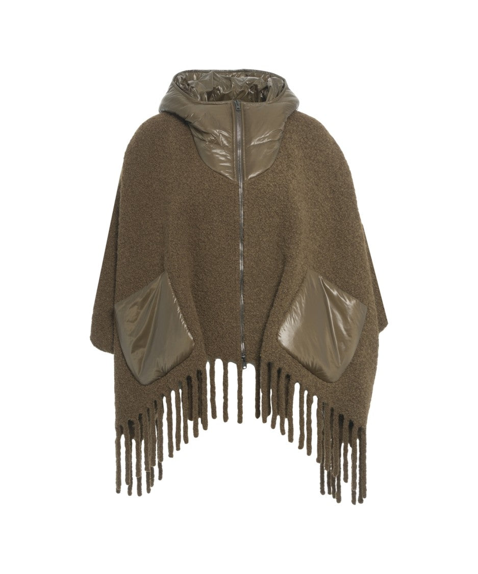 Herno Quilted Cape With Fringe Hem And Oversized Silhouette