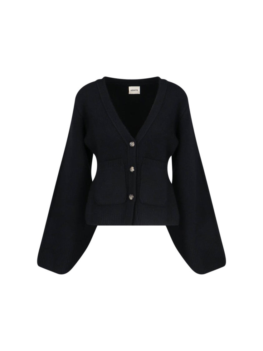 Khaite Relaxed Black Knit Sweater With Deep V-Neckline
