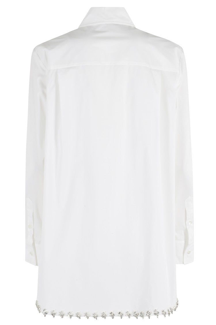Semi Couture Button-Up Shirt With Classic Collar And Rhinestone Hem