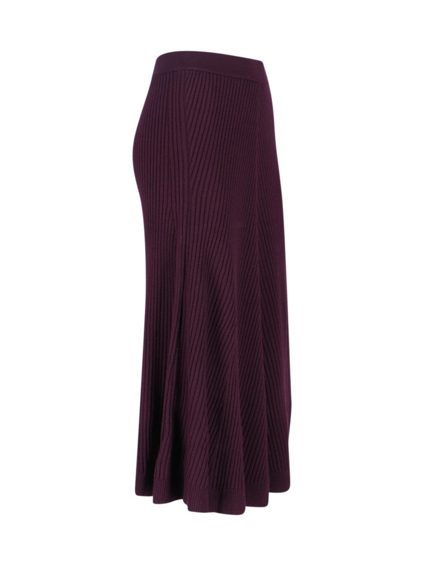 Victoria Beckham Ribbed Merino Wool Midi Skirt – Bordeaux