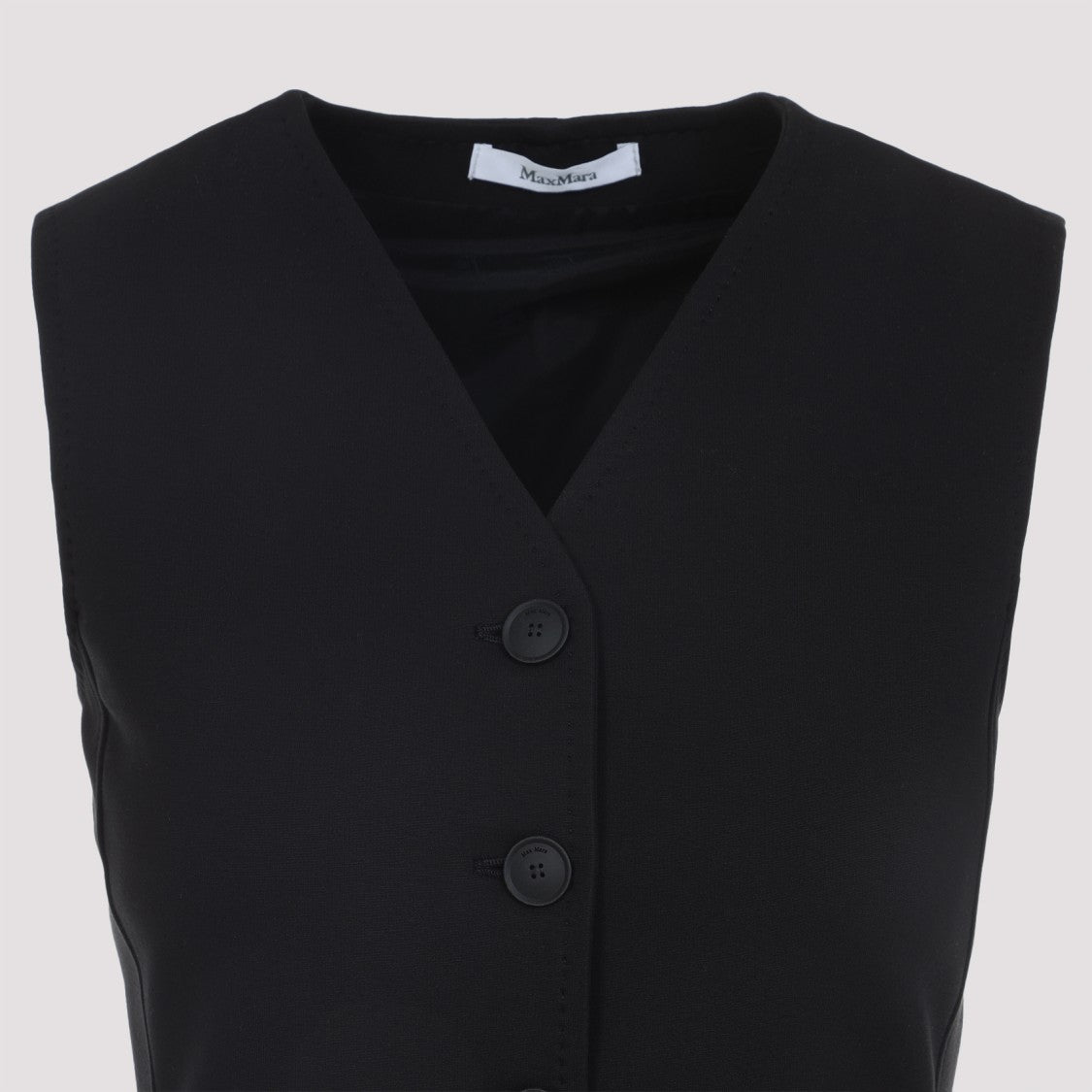 Max Mara Tailored Black Waistcoat With Deep V-Neckline And Button Detail