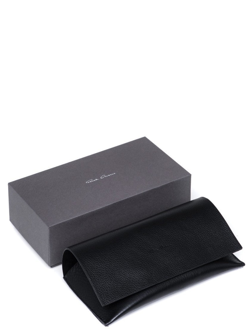 Rick Owens Rectangular Black Acetate Sunglasses With Silver Rivets