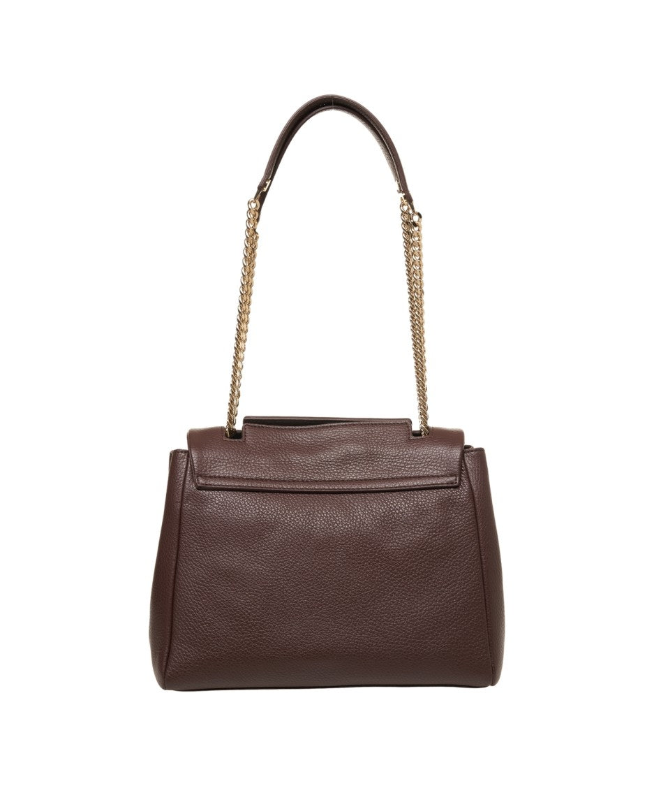 Orciani Hammered Leather Shoulder Bag With Gold Chain Straps