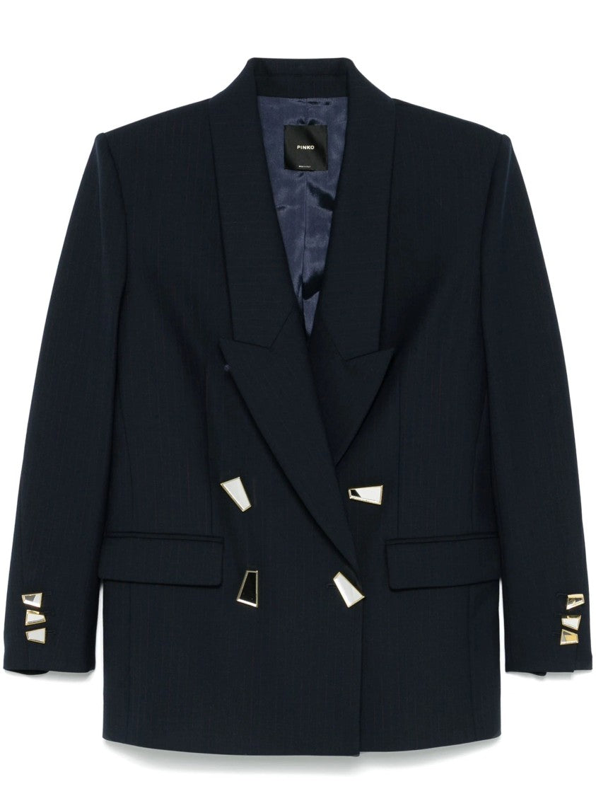 Pinko Double-Breasted Blazer With Geometric Cuff Embellishments
