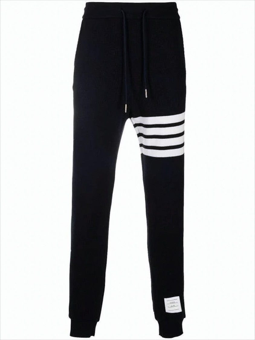 Thom Browne Textured Knit Jogger Pants With Striking Contrast Stripes