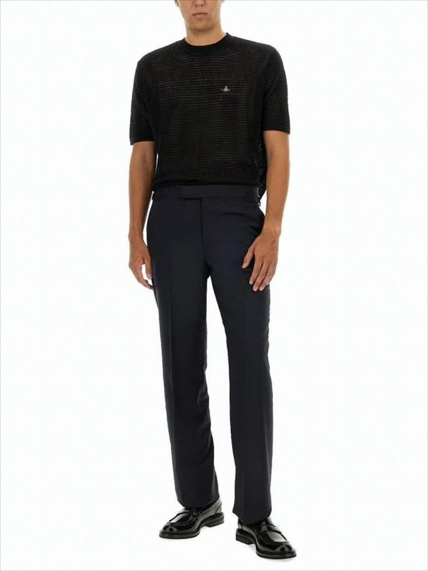 Vivienne Westwood Open-Knit Short Sleeve Sweater With Embroidered Logo