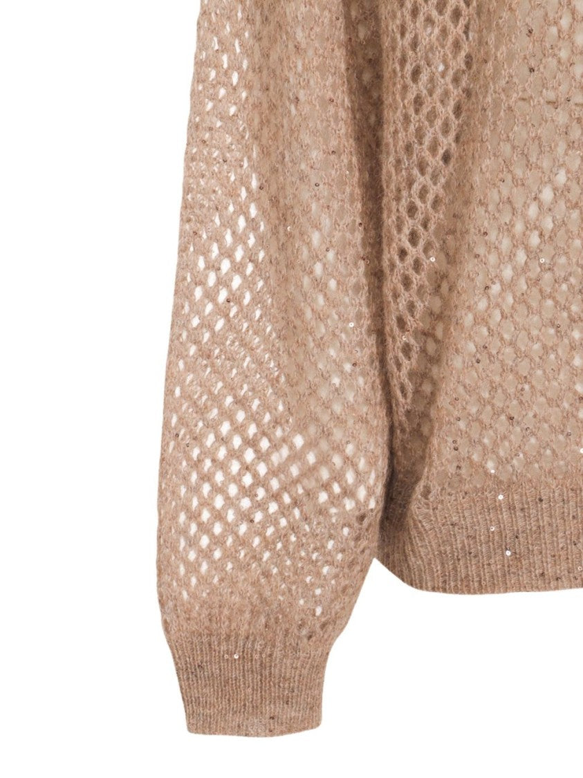 Brunello Cucinelli Open-Knit Sweater With Relaxed Silhouette And Classic Crew Neckline