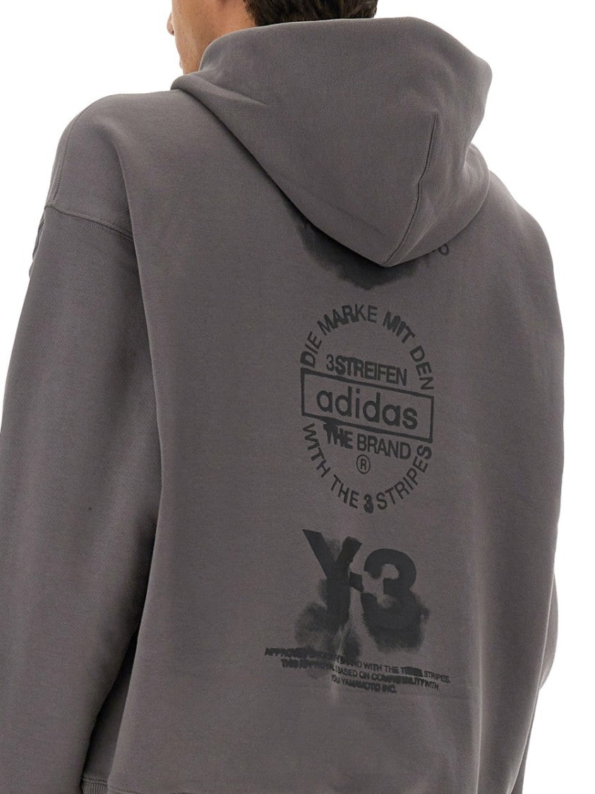 Y-3 Relaxed Fit Grey Hoodie With Bold Y-3 Graphics