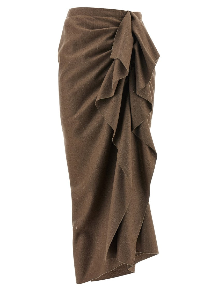 Fabiana Filippi Pinstriped Virgin Wool Midi Skirt With Draping