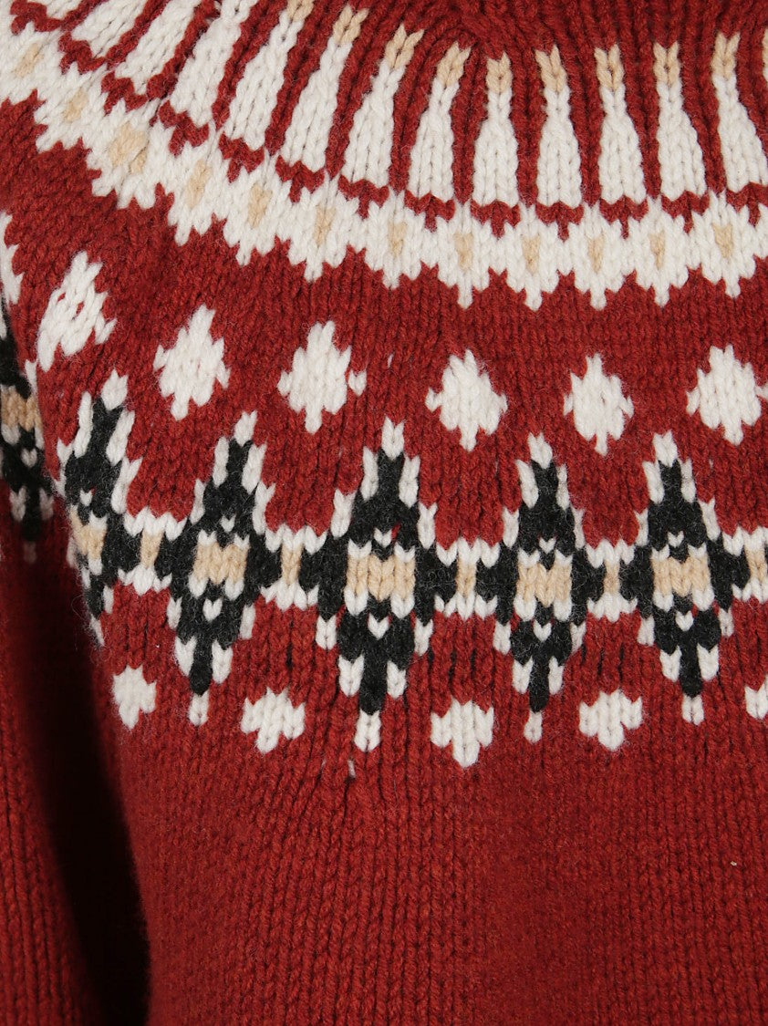 Alanui Chunky Knit Fair Isle Sweater In Vibrant Red