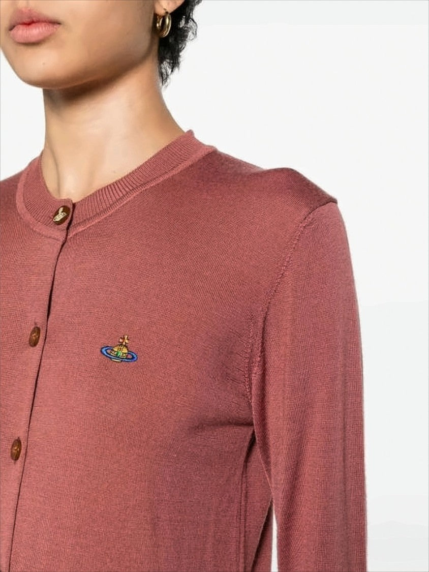 Vivienne Westwood Tailored Red Wool-Silk Blend Cardigan With Embroidered Emblem