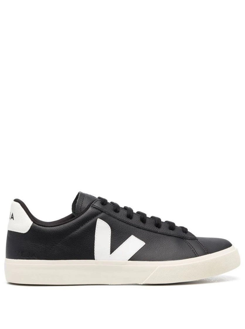 Veja Black Leather Campo Sneakers With Contrasting Logo