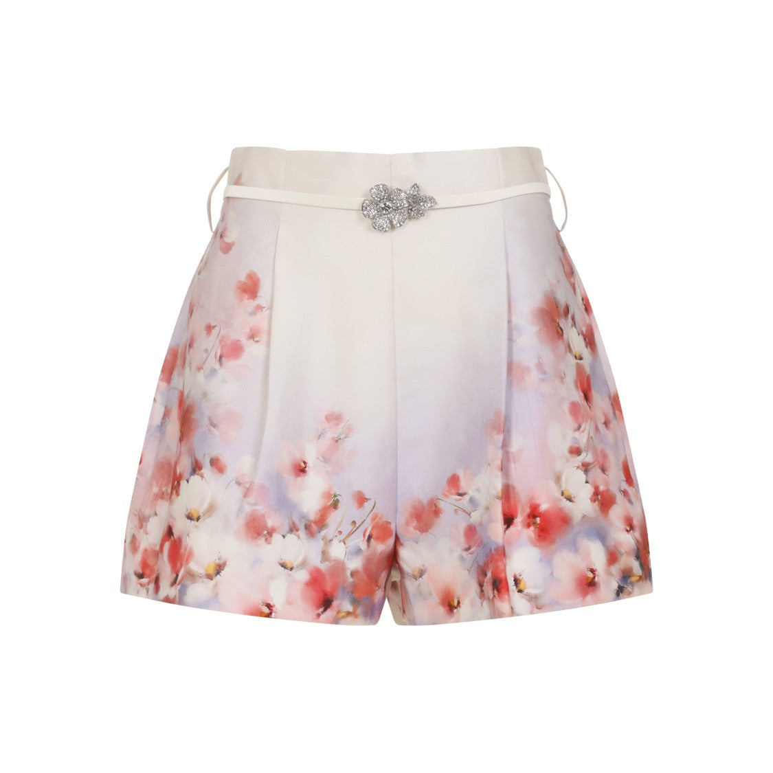 Zimmermann Multicolor Silk-Cotton Blend Bermudas With Decorative Brooch