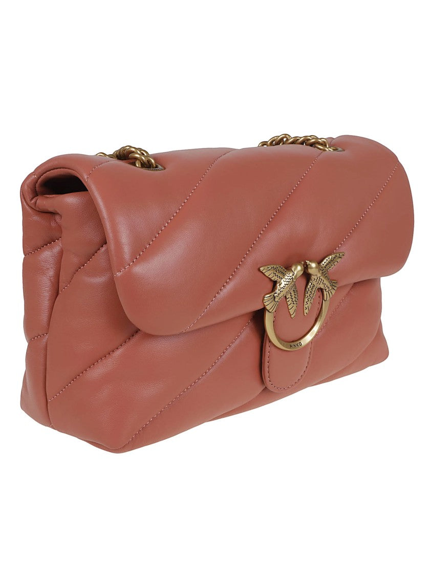 Pinko Quilted Calfskin Shoulder Bag With Logo Buckle Detail