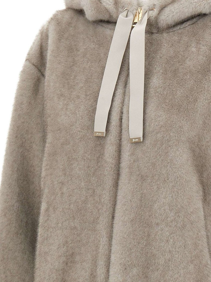 Herno Soft-Textured Grey Coat With Hood And Relaxed Fit