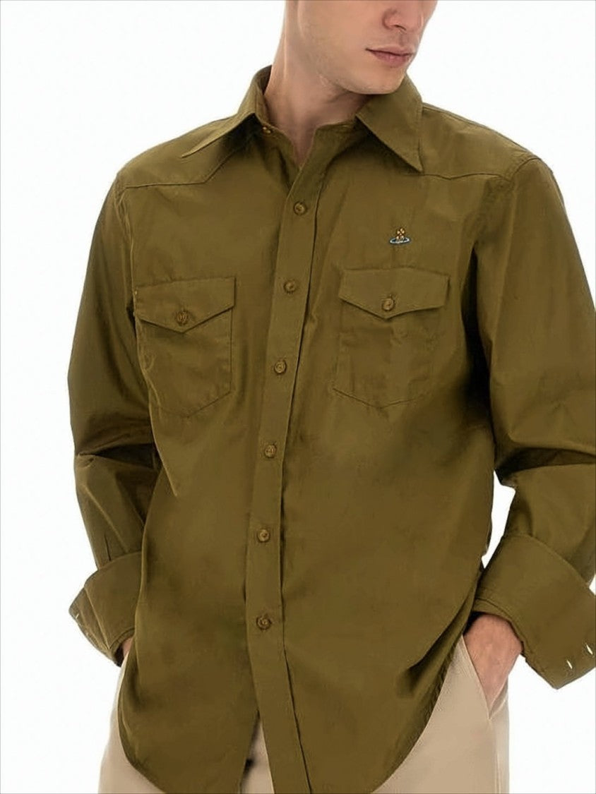 Vivienne Westwood Structured Brown Long-Sleeve Shirt With Pointed Collar