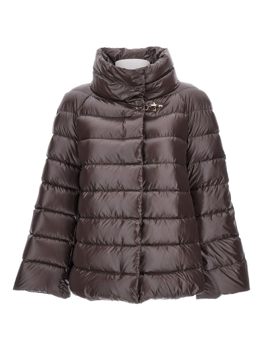 Fay Glossy Brown Puffer Jacket With High Collar