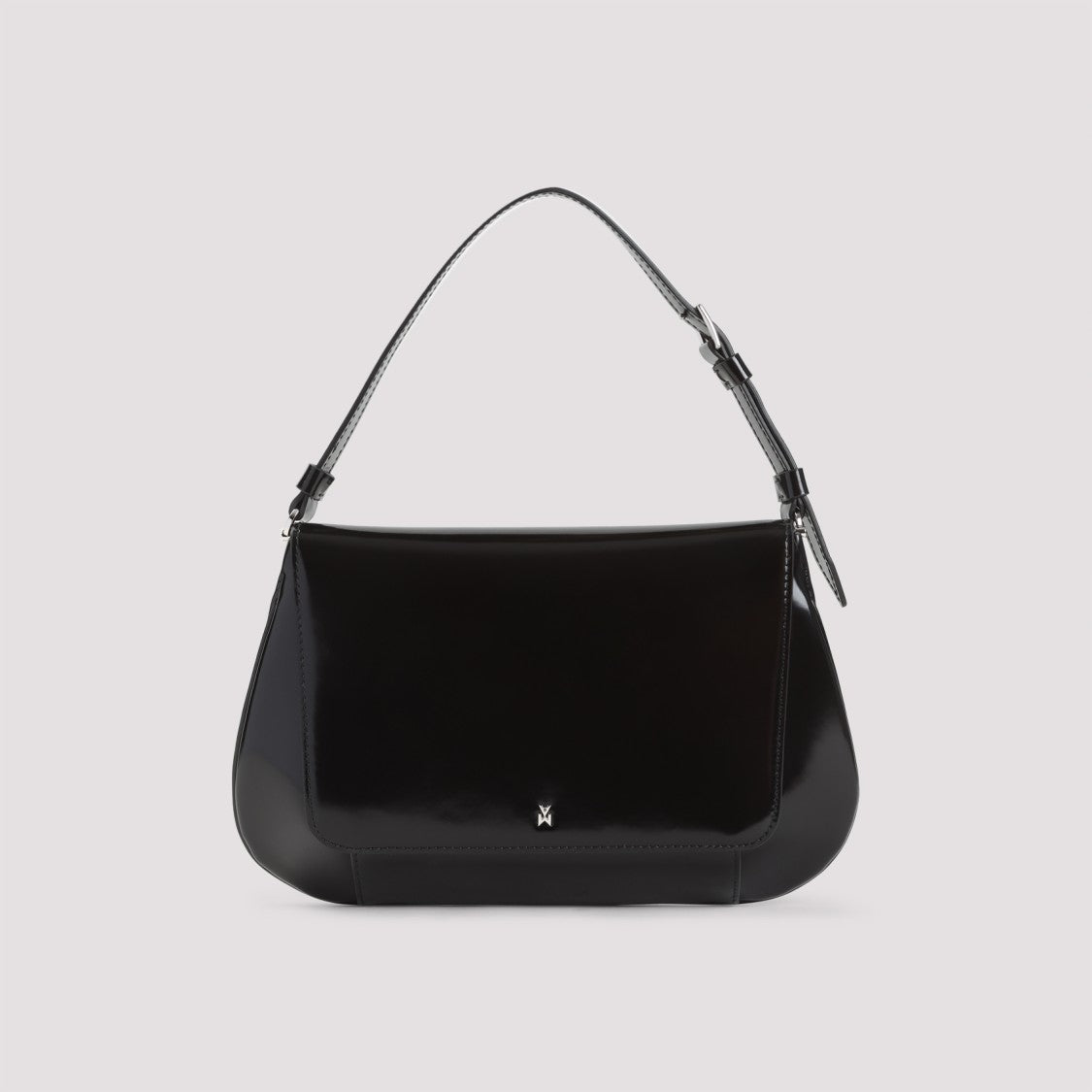 Amina Muaddi Black Brushed Leather Shoulder Bag