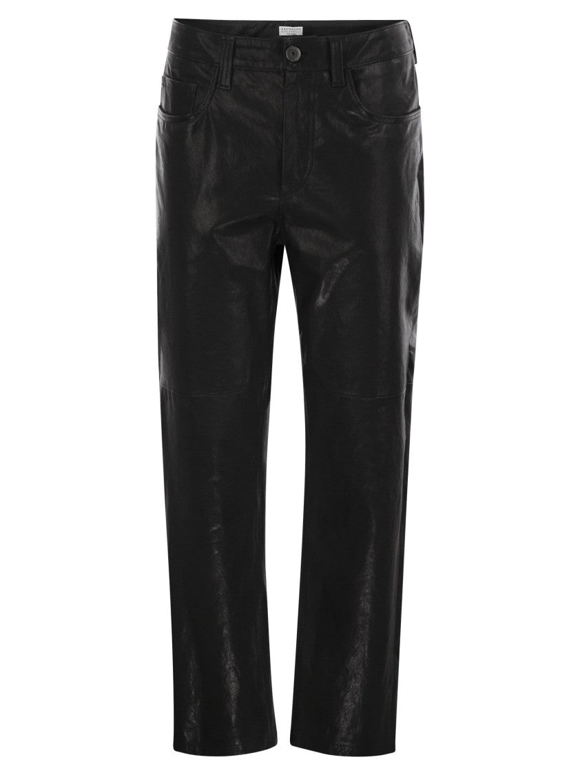 Brunello Cucinelli Wide Five-Pocket Trousers In Smooth Nappa Leather