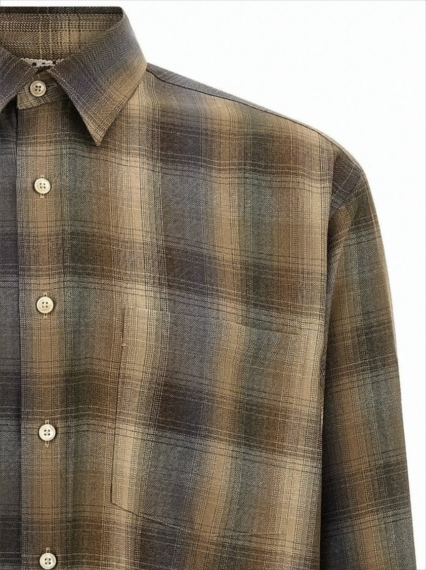 Auralee Plaid Wool Long-Sleeve Shirt With Relaxed Fit