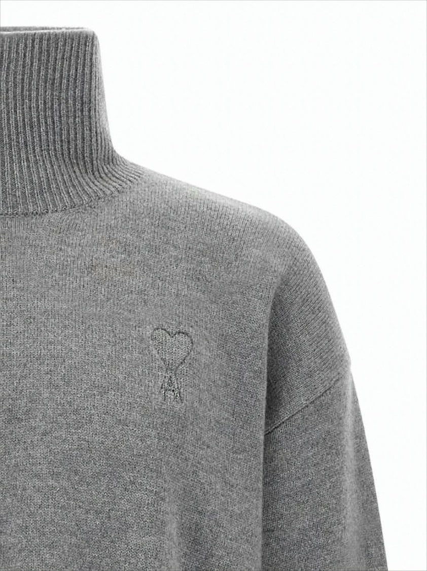 Ami Soft Knitted Turtleneck Sweater With Ribbed Details