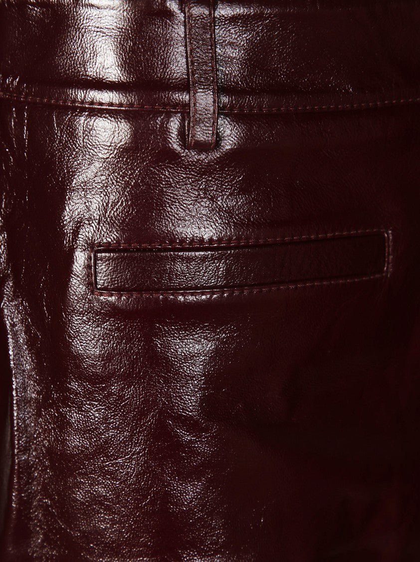 Self-Portrait Glossy Leather Burgundy Shorts