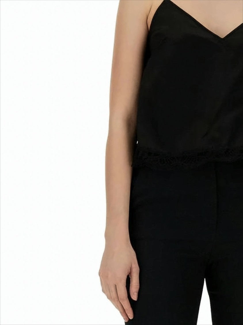 Alexander Mcqueen Sleeveless V-Neck Top With Delicate Lace Trim