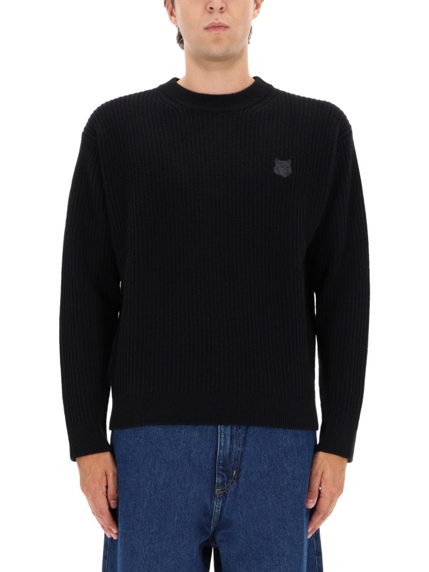 Maison Kitsuné Ribbed Knit Sweater In Premium Merino Wool