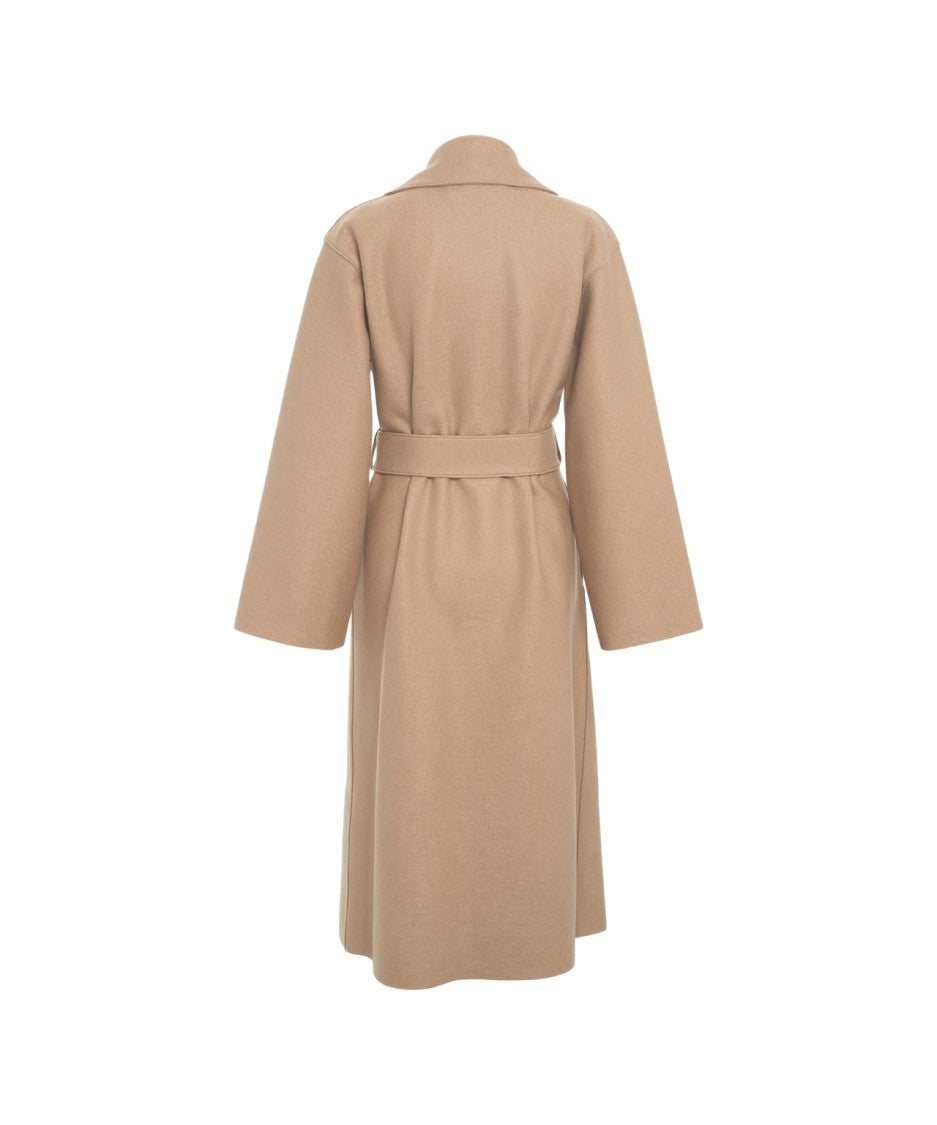 Harris Wharf London Mid-Length Brown Coat With Shawl Collar And Waist Belt