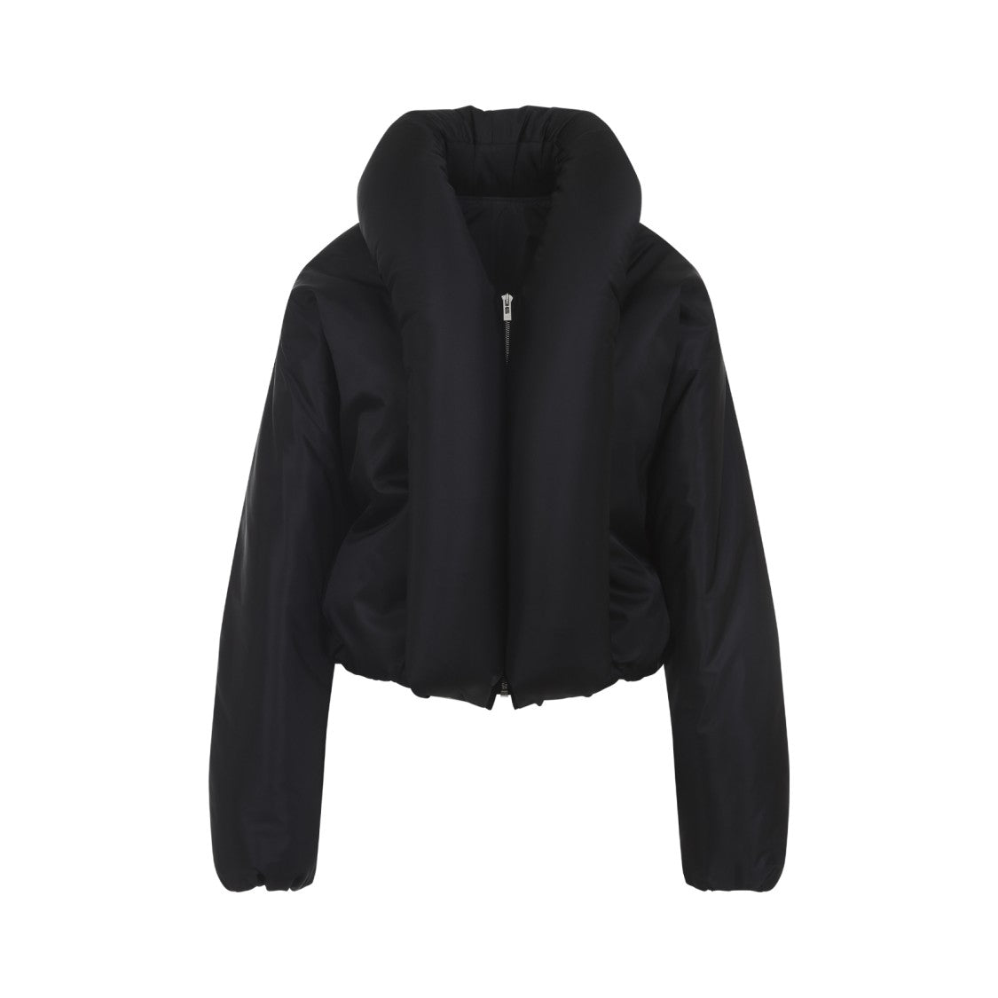 Alaïa Cropped Black Jacket With Voluminous Padded Collar And Zipper Closure