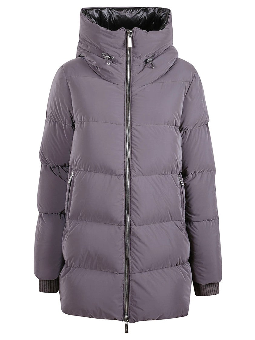 Moorer Cocoa Quilted Down Jacket With Adjustable Drawstring Hood