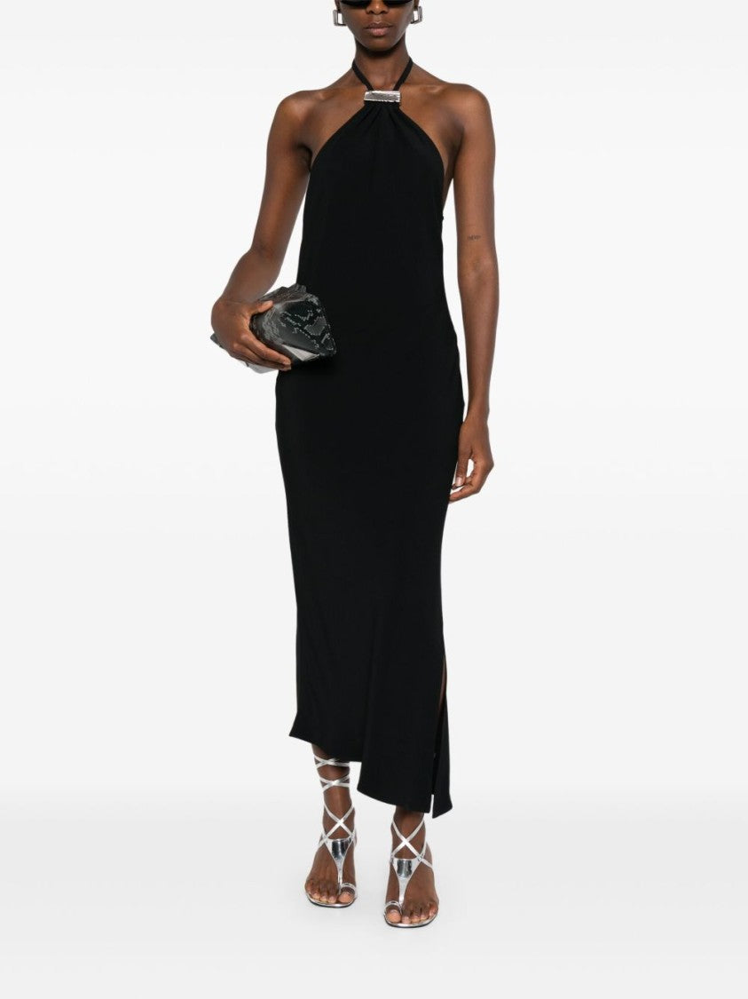 The Attico Black Midi Dress With Halter Neckline
