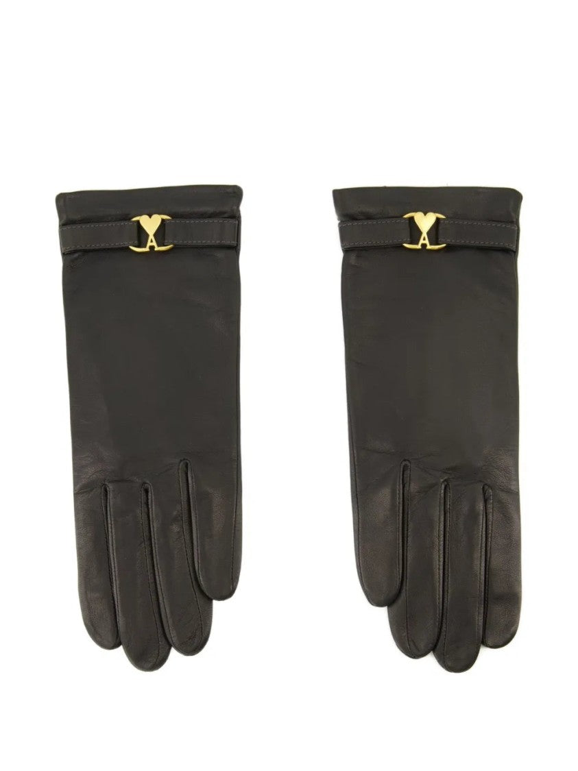 Ami Heart-Buckle Leather Gloves