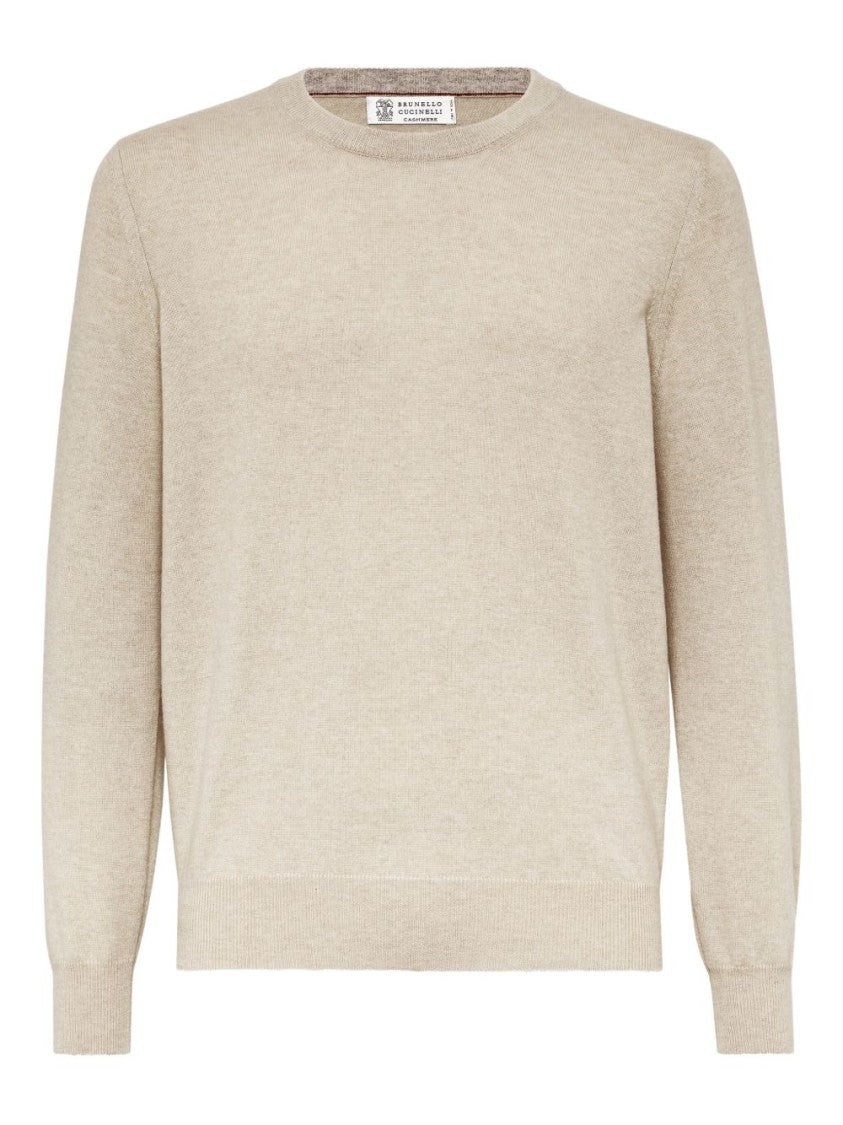 Brunello Cucinelli Beige Cashmere Sweater With Classic Crew Neckline