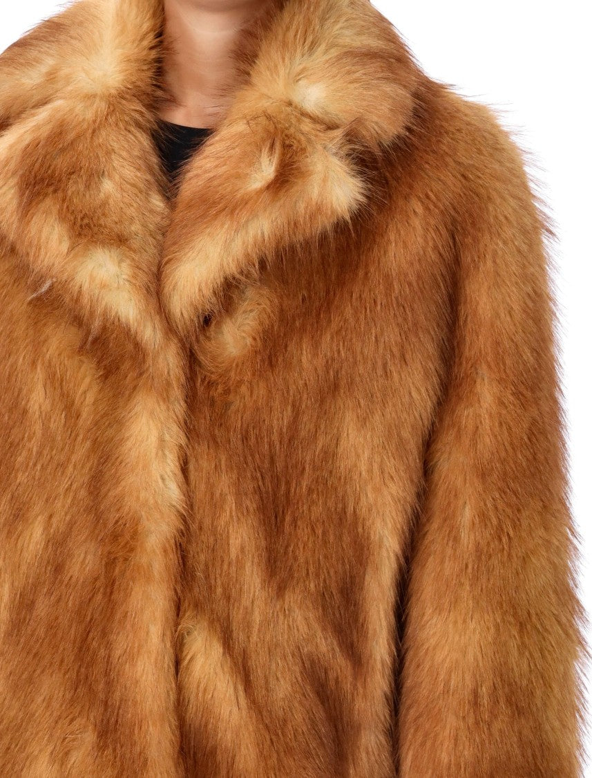 Stand Studio Plush Faux Fur Jacket With Wide Collar In Rich Red Hue