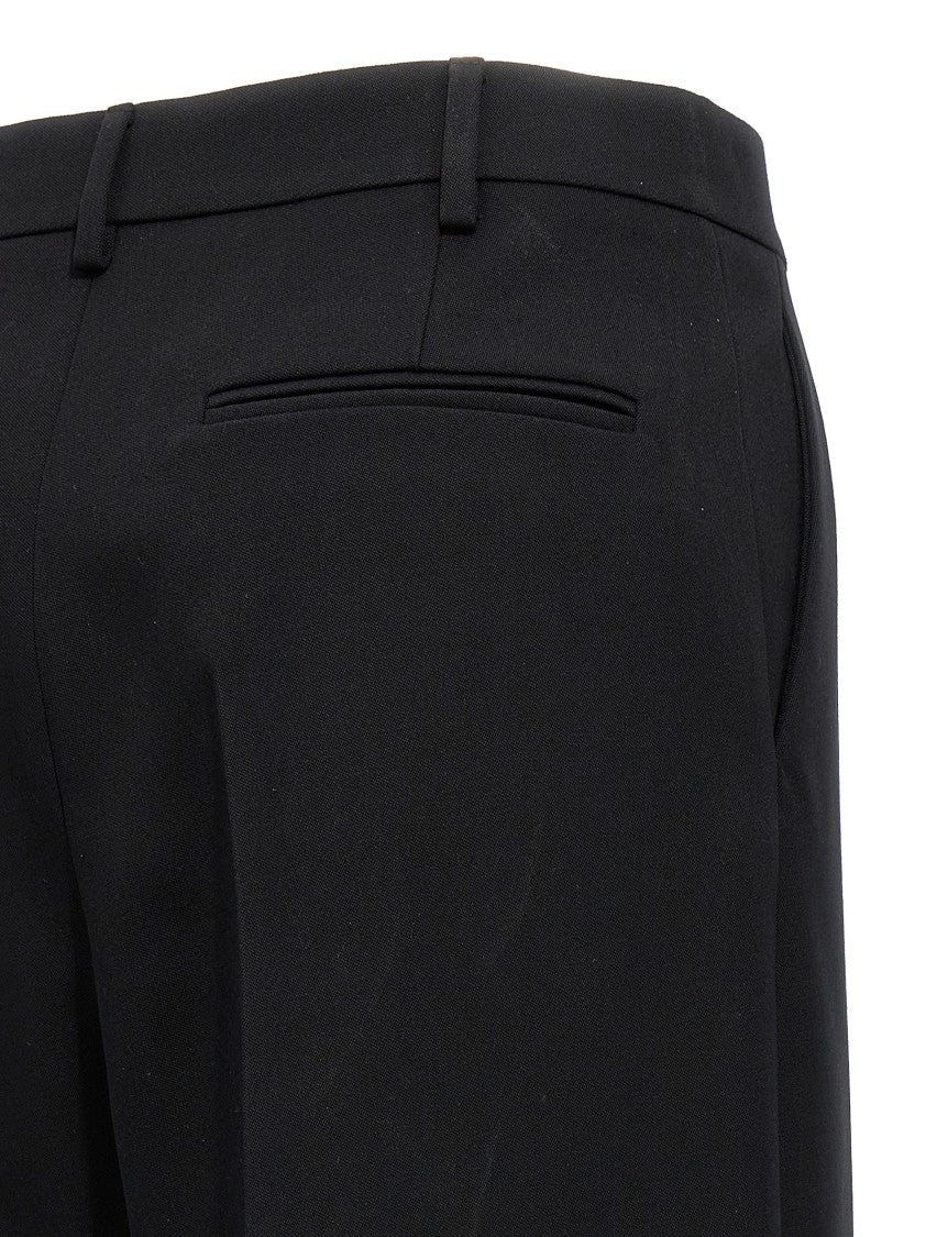Valentino Garavani Solid Grisaille Wool Trousers With Wide Leg